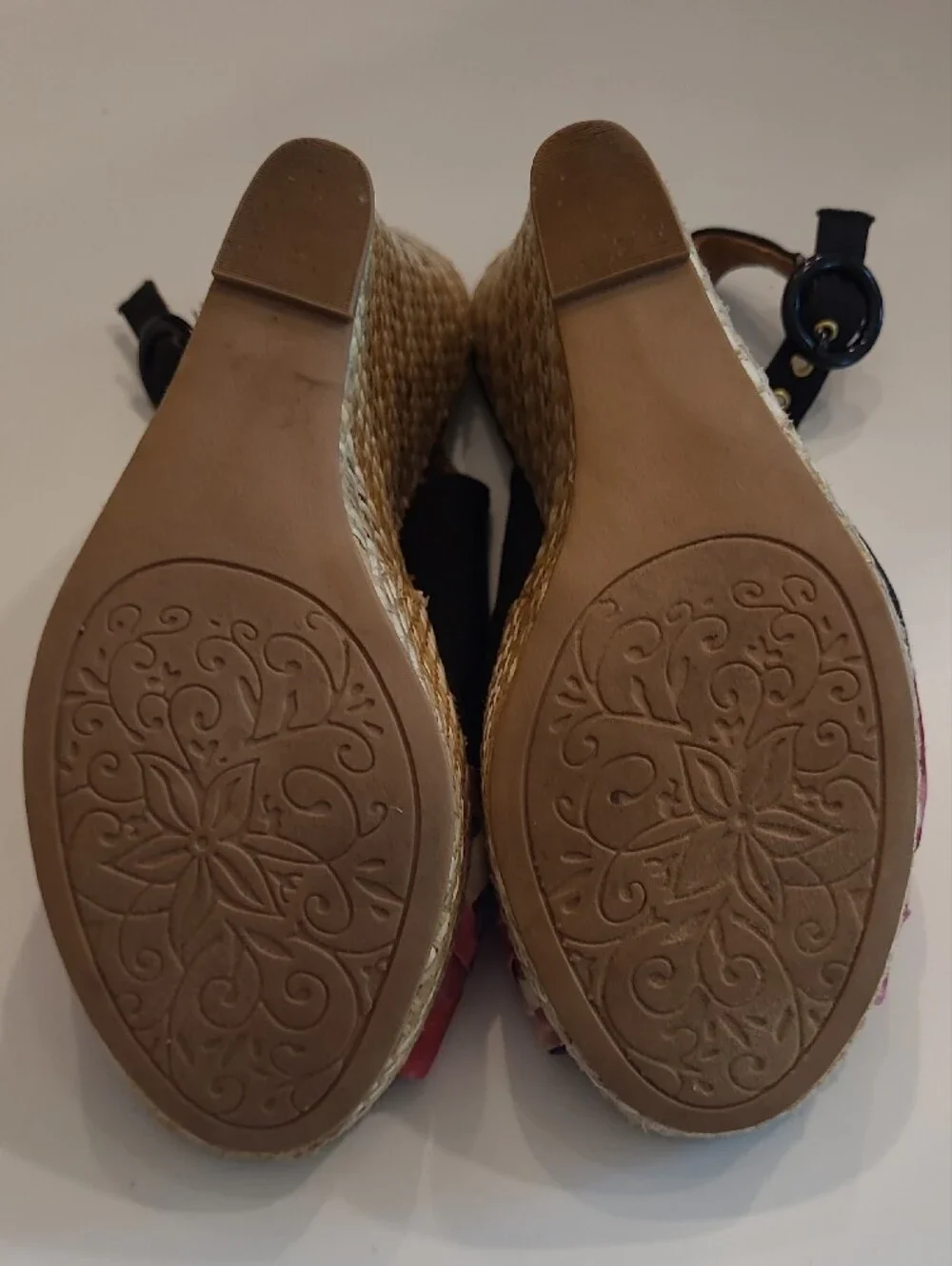 Maurices Wedge Sandals Pink Floral Knot Slingback Espadrille Peep Toe Weave Heel